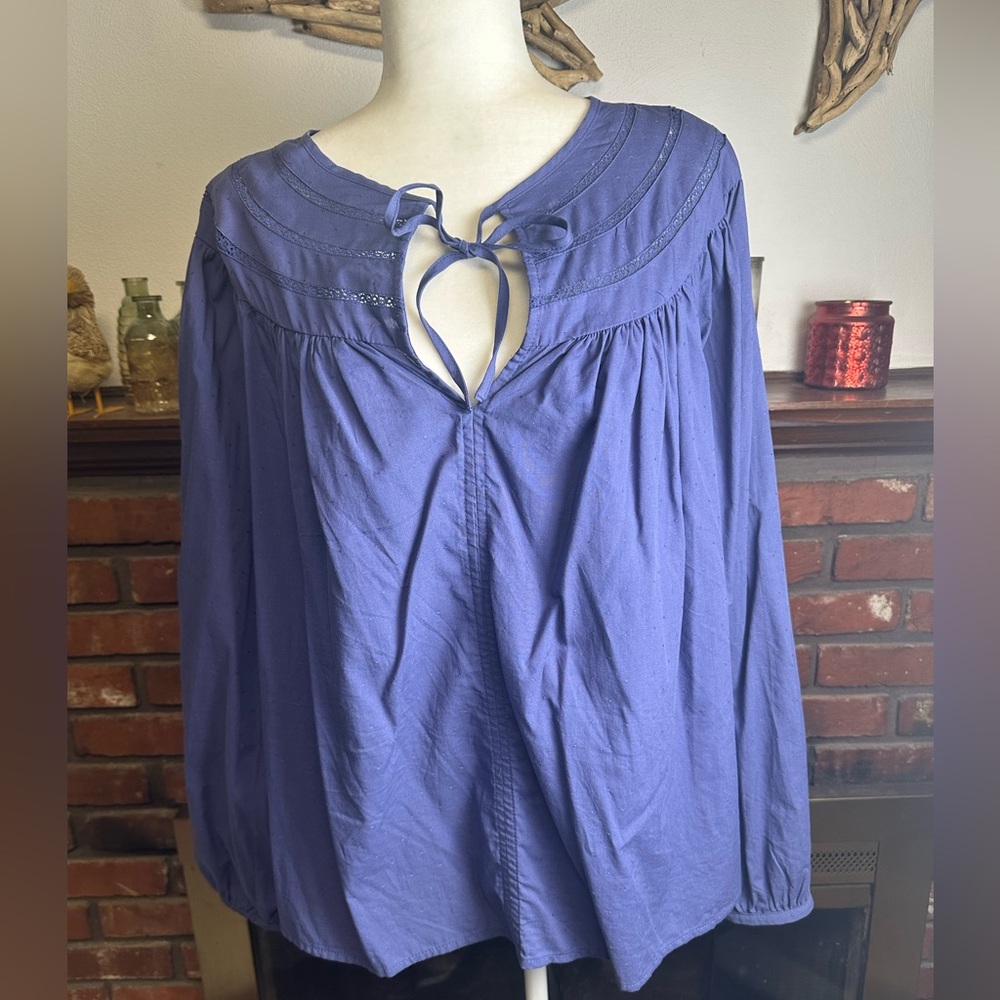 Women’s Blue Long Sleeve Peasant Blouse -XL